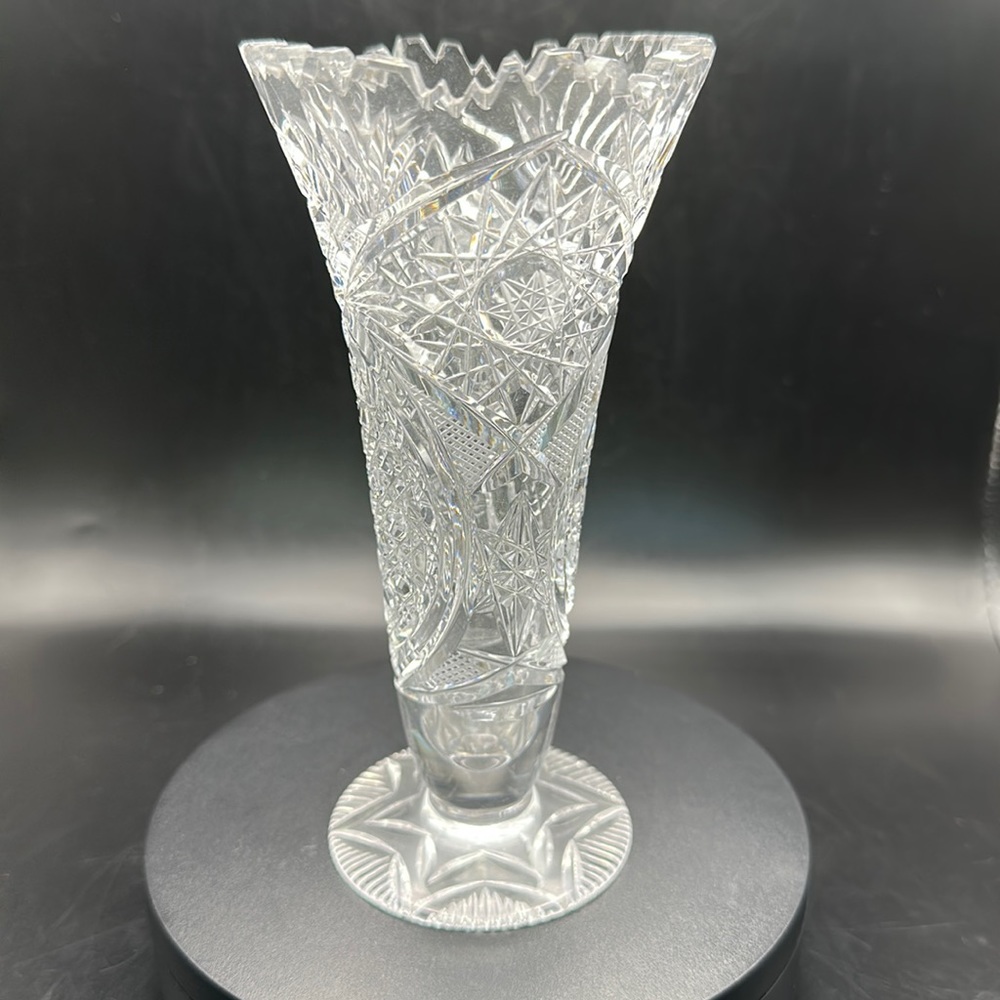 Vintage Hofbauer Crystal Footed Cut Star Vase 6”